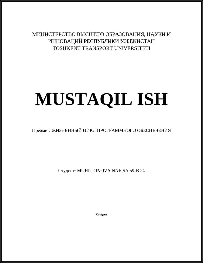 MUSTAQIL ISH JIZNENNYY TSIKL PROGRAMMNOGO OBESPECHENIYA 1