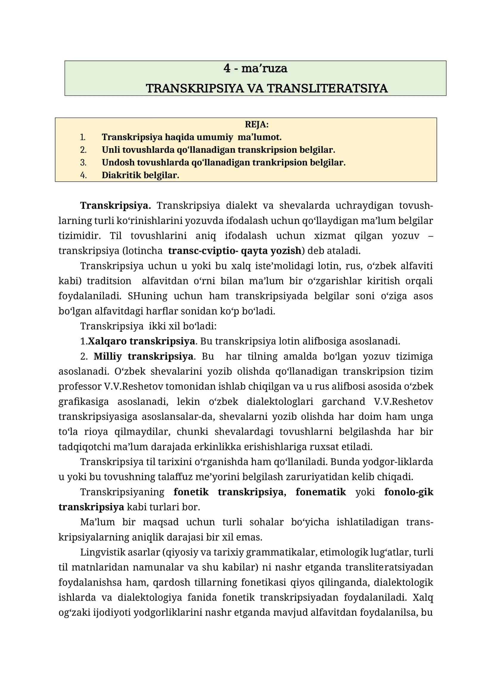 TRANSKRIPSIYA VA TRANSLITERATSIYA 1