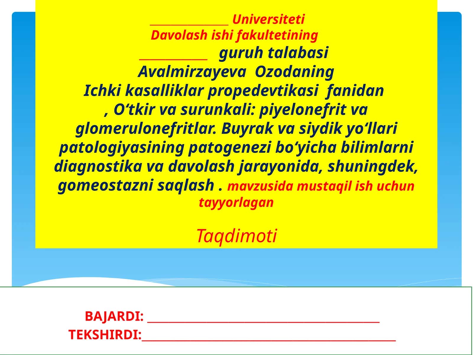 Buyrak vasiydi koy'llari anatomiyasi va fiziologiyasi 1