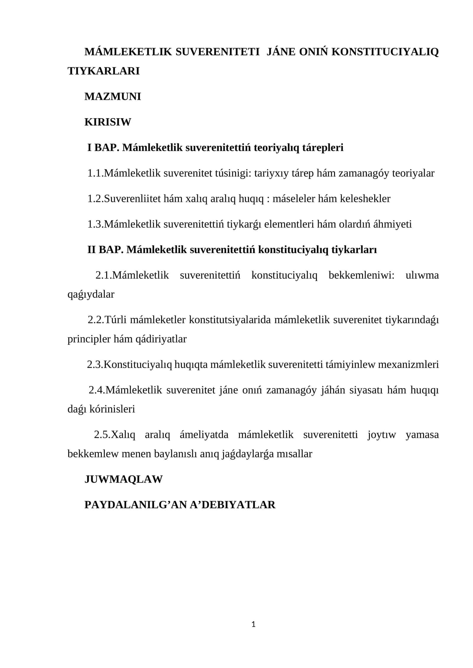 MÁMLEKETLIK SUVERENITETI JÁNE ONIŃ KONSTITUCIYALIQ TIYKARLARI 1