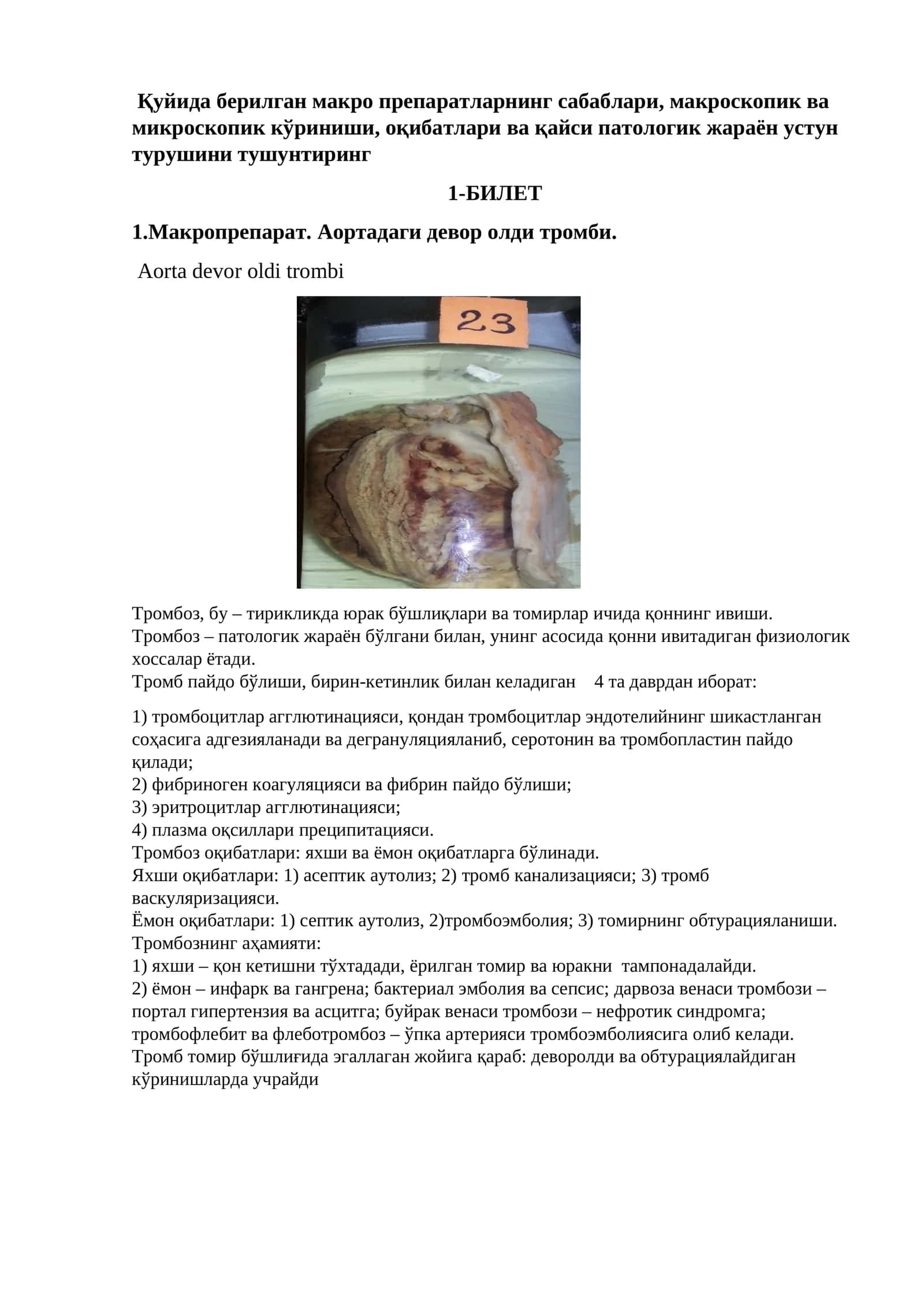 Аортадаги девор олди тромби 1