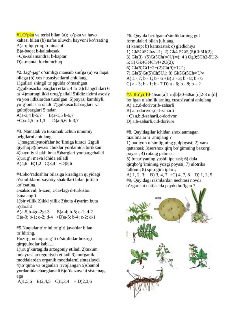 Biologiya fanidan test savollari 1