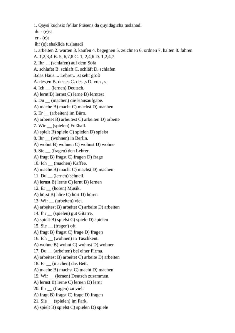 Präsens Conjugation Exercises in German 1