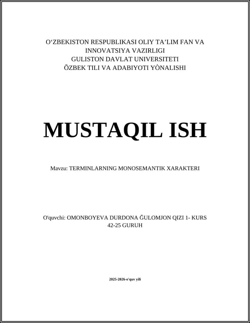 TERMINLARNING MONOSEMANTIK XARAKTERI 1