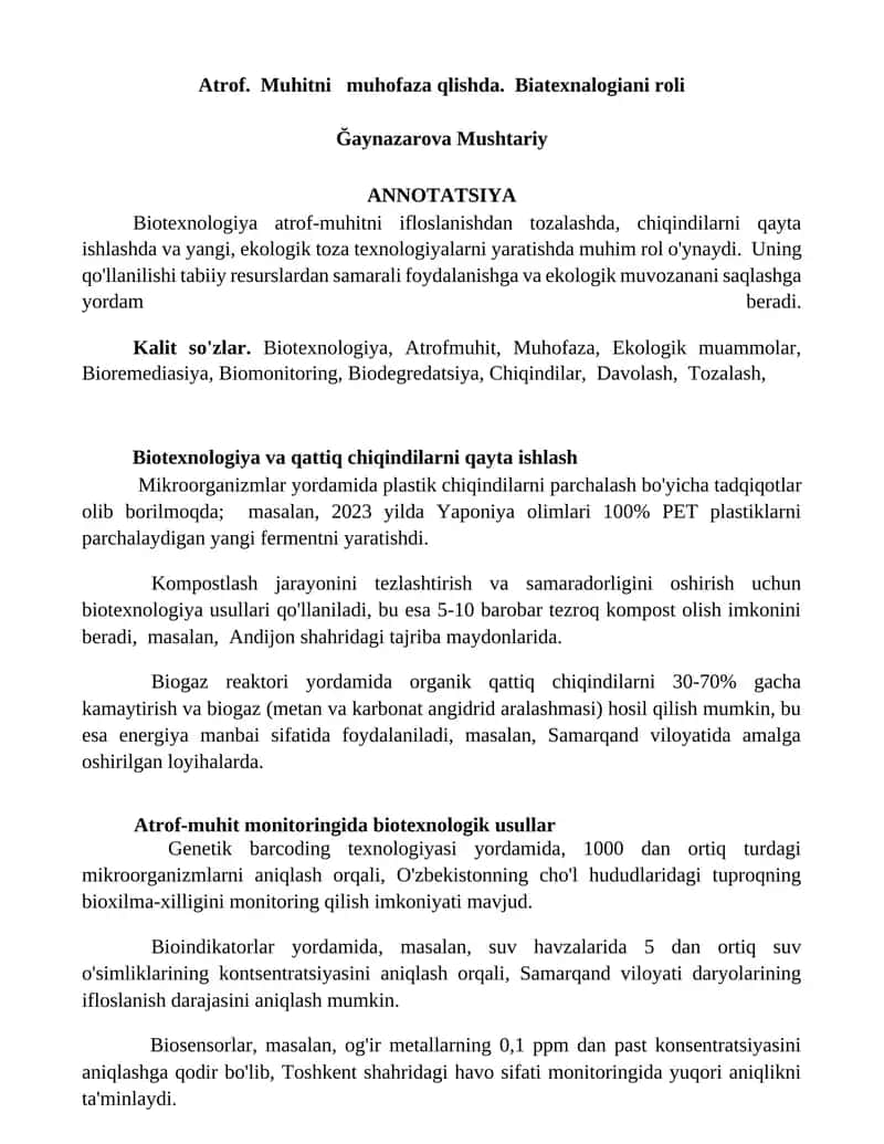 Biotexnologiya va qattiq chiqindilarni qayta ishlash 1