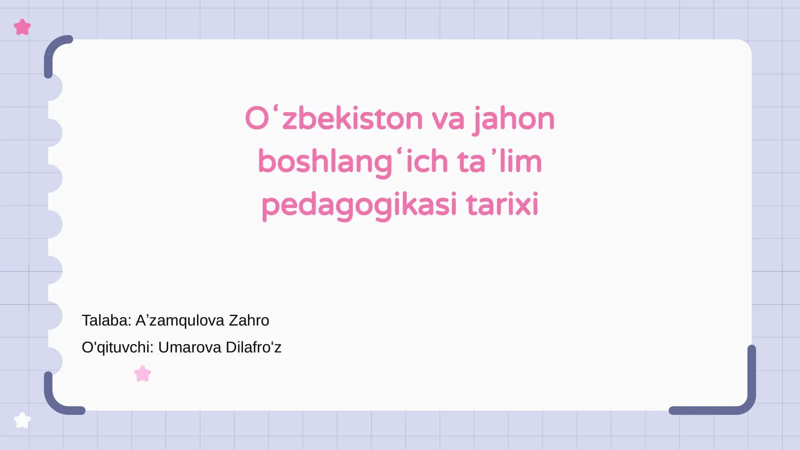 Oʻzbekiston va jahon boshlangʻich taʼlim pedagogikasi tarixi 1
