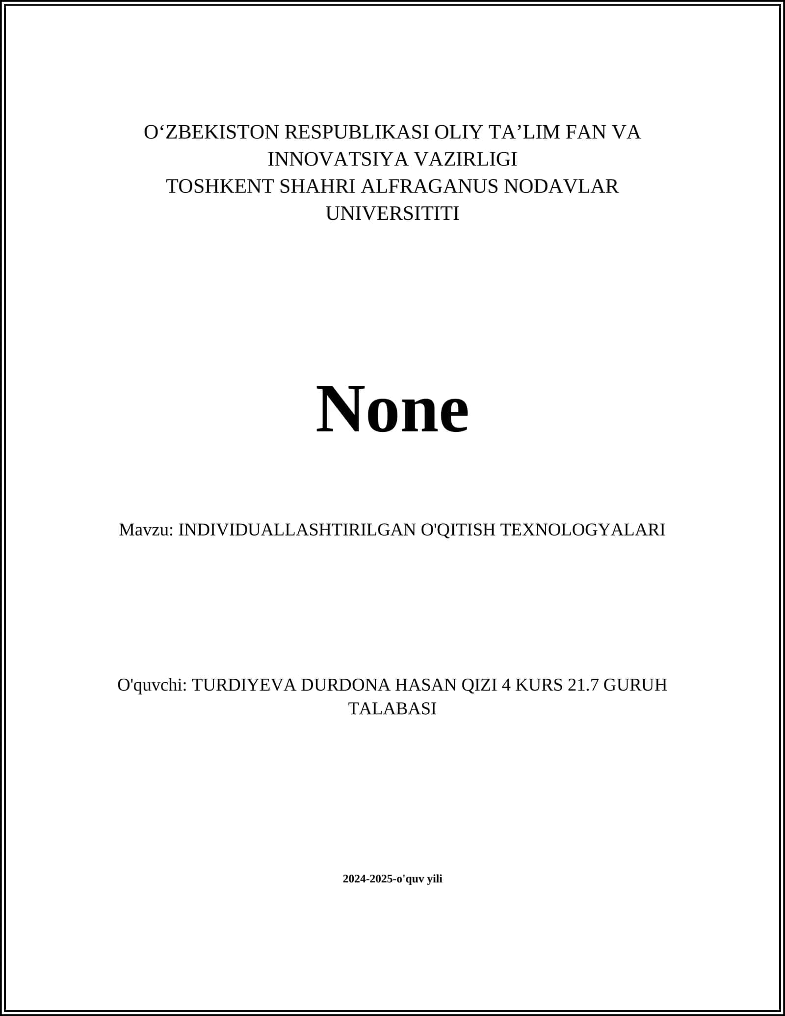 INDIVIDUALLASHTIRILGAN O'QITISH TEXNOLOGYALARI 1