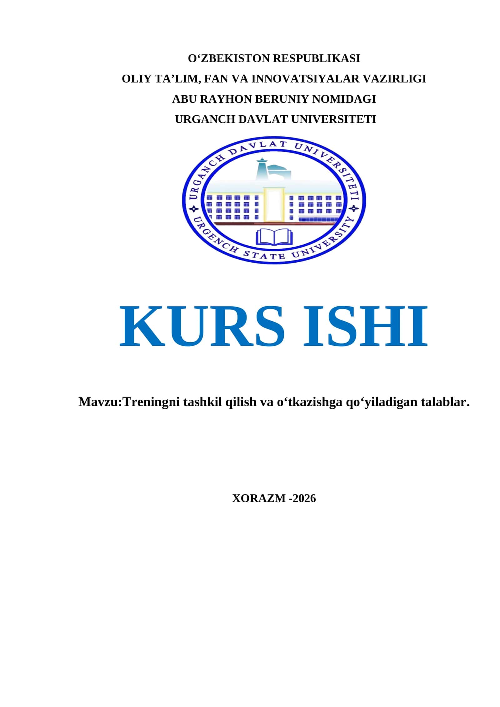 Treningni tashkil qilish va oʻtkazishga qoʻyiladigan talablar 1