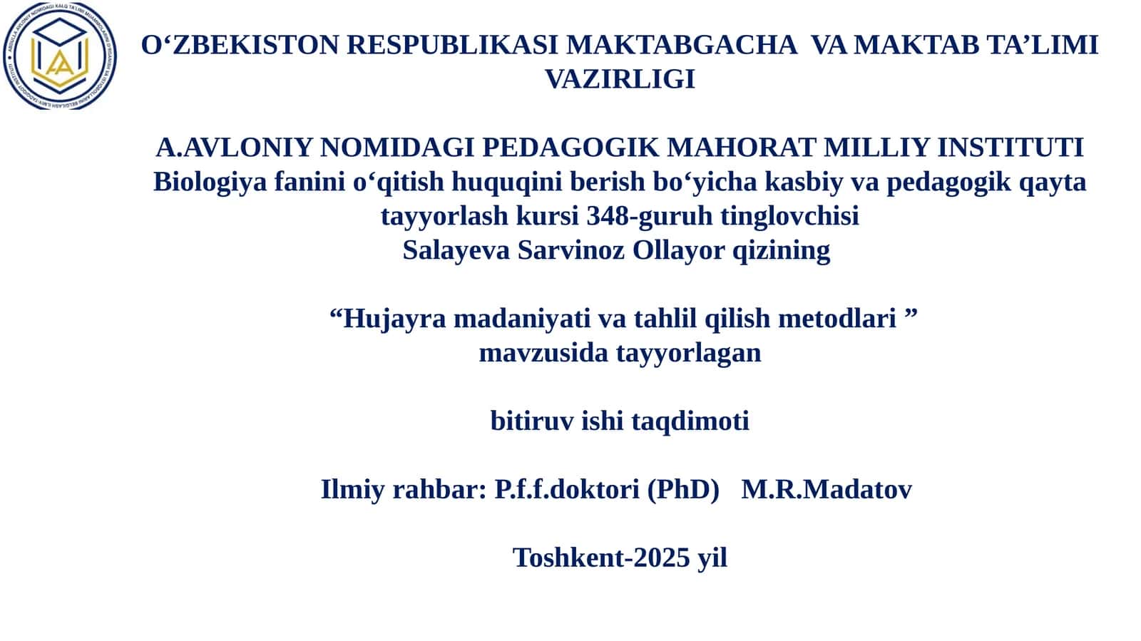 Hujayra madaniyati va tahlil qilish metodlari 1