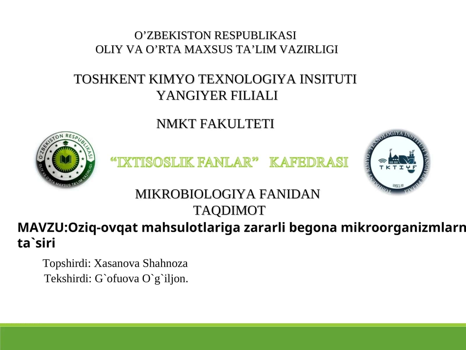 MIKROBIOLOGIYA FANIDAN TAQDIMOT 1