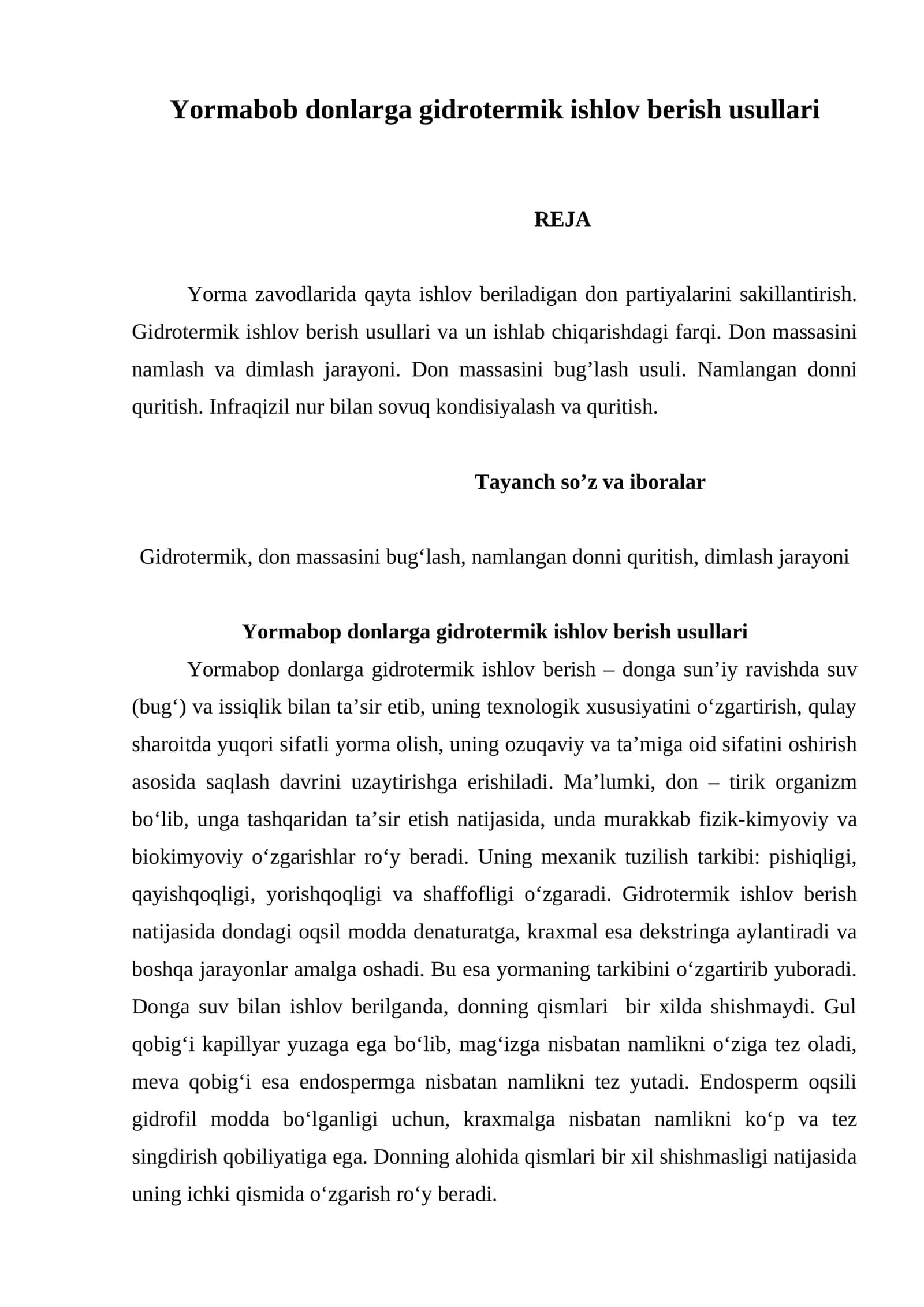 Yormabop donlarga gidrotermik ishlov berish usullari 1