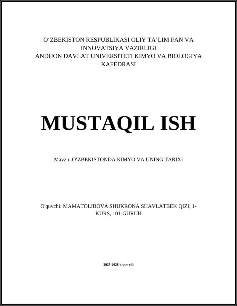 O'zbekistonda Kimyo va uning Tarixi 1