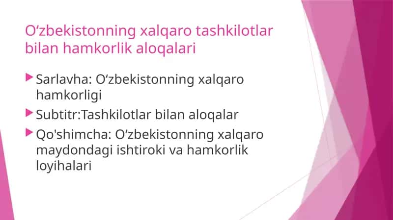 O‘zbekistonning xalqaro tashkilotlar bilan hamkorlik aloqalari 1
