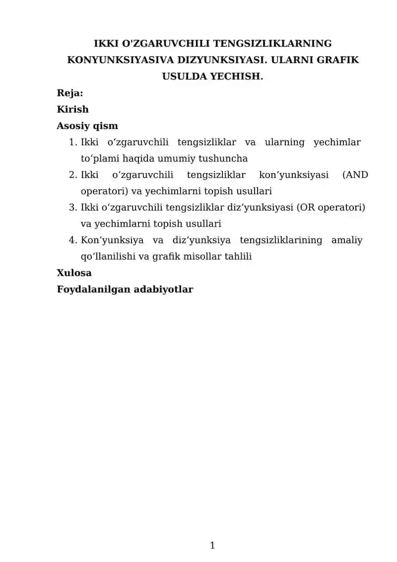 Ikki O'zgaruvchili Tengsizliklar 1