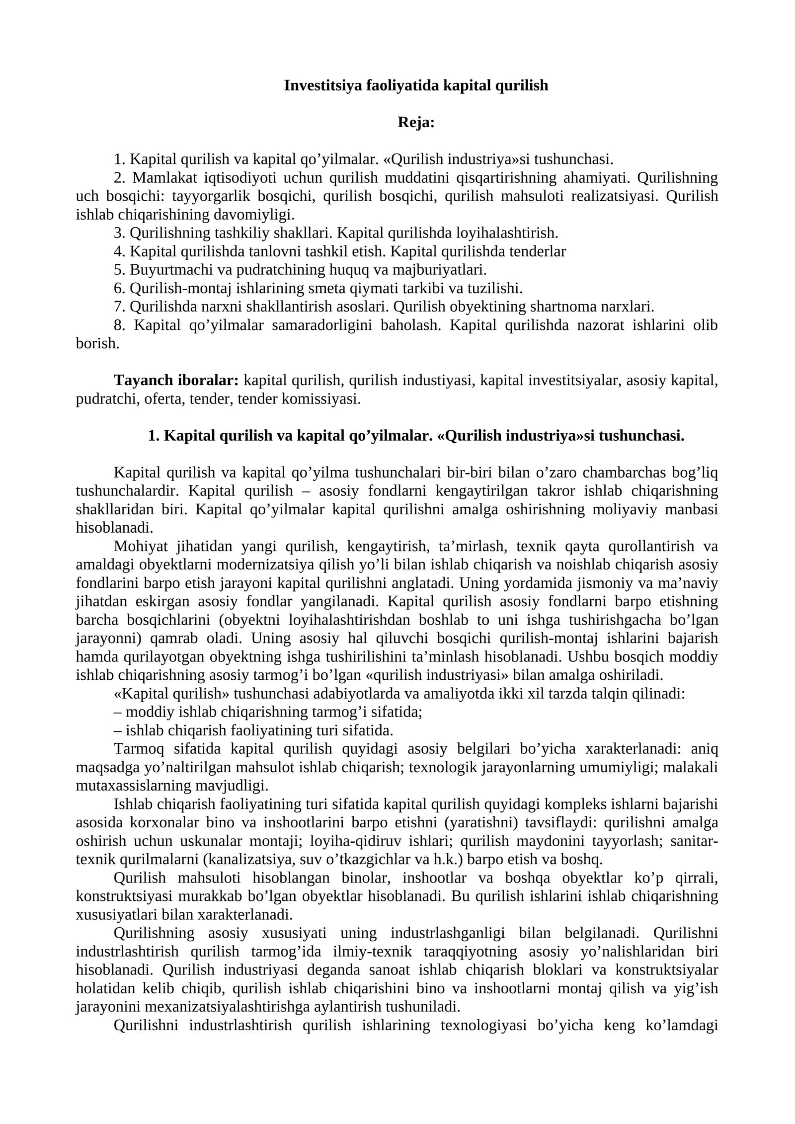 Investitsiya faoliyatida kapital qurilish 1