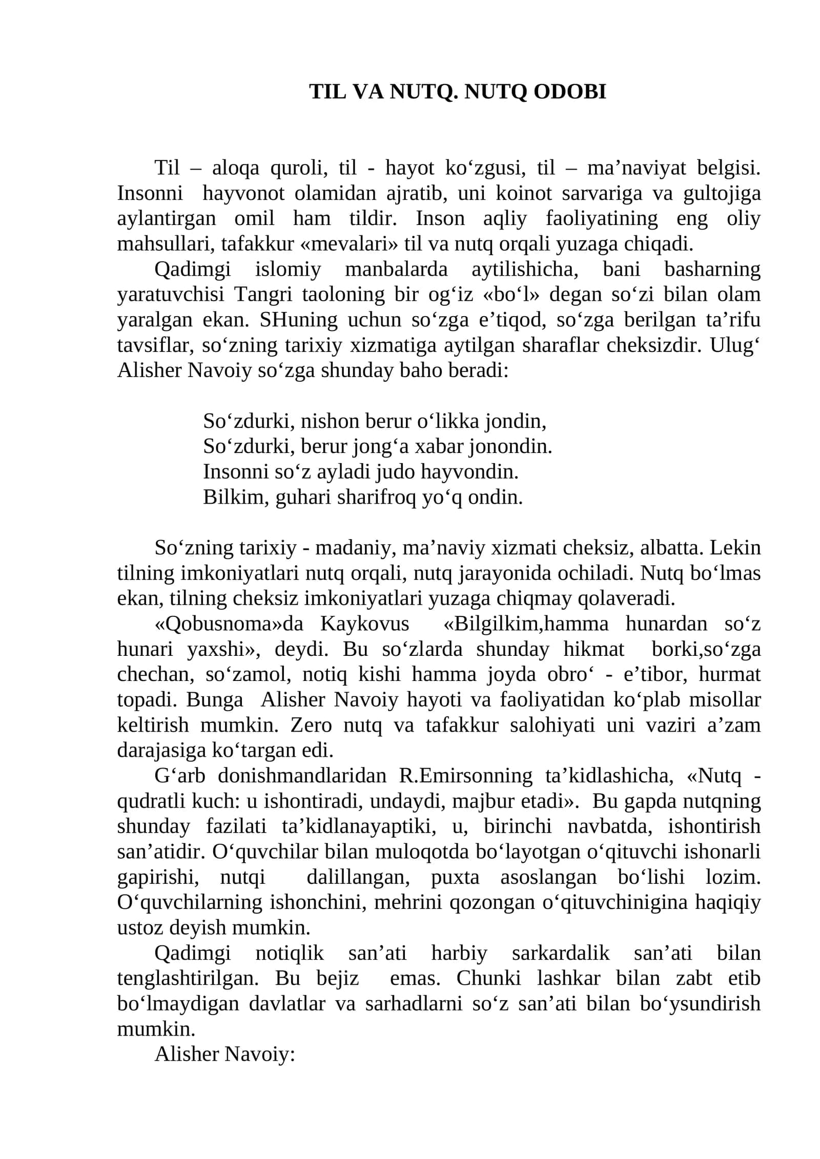 TIL VА NUTQ. NUTQ ОDОBI 1