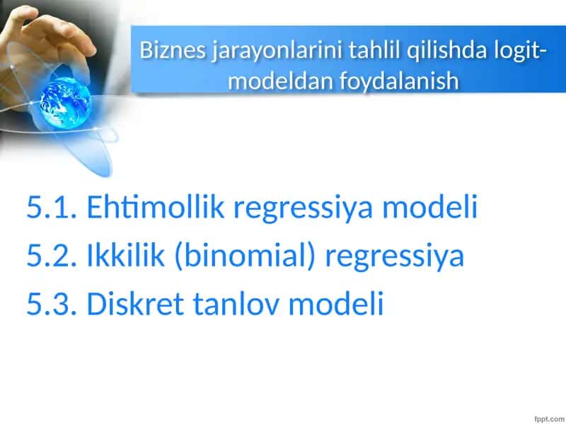 Logit regressiya modeliBiznes jarayonlarini tahlil qilishda logit-modeldan foydalanish 1