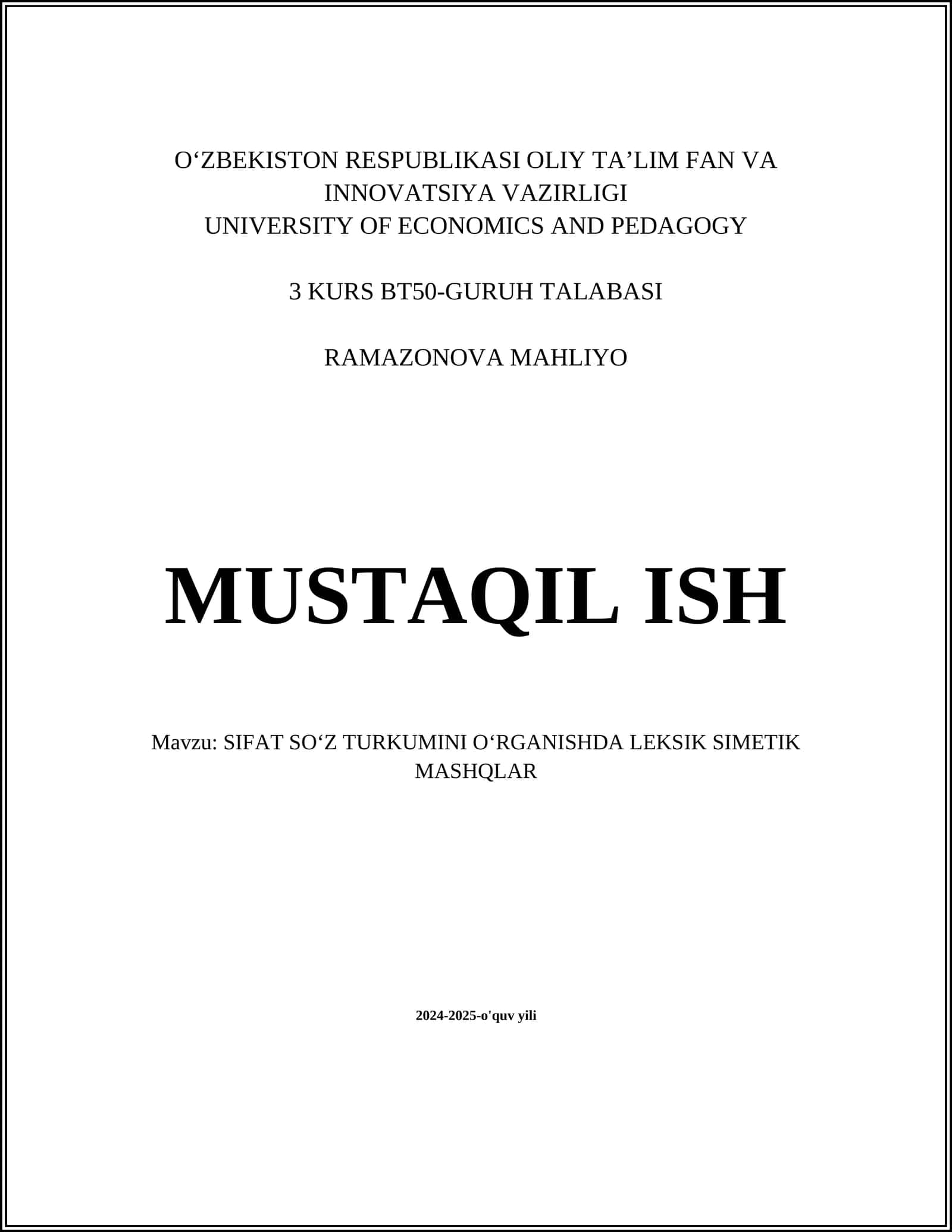 SIFAT SOʻZ TURKUMINI OʻRGANISHDA LEKSIK SIMETIK MASHQLAR 1