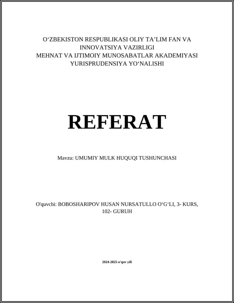 UMUMIY MULK HUQUQI TUSHUNCHASI 1