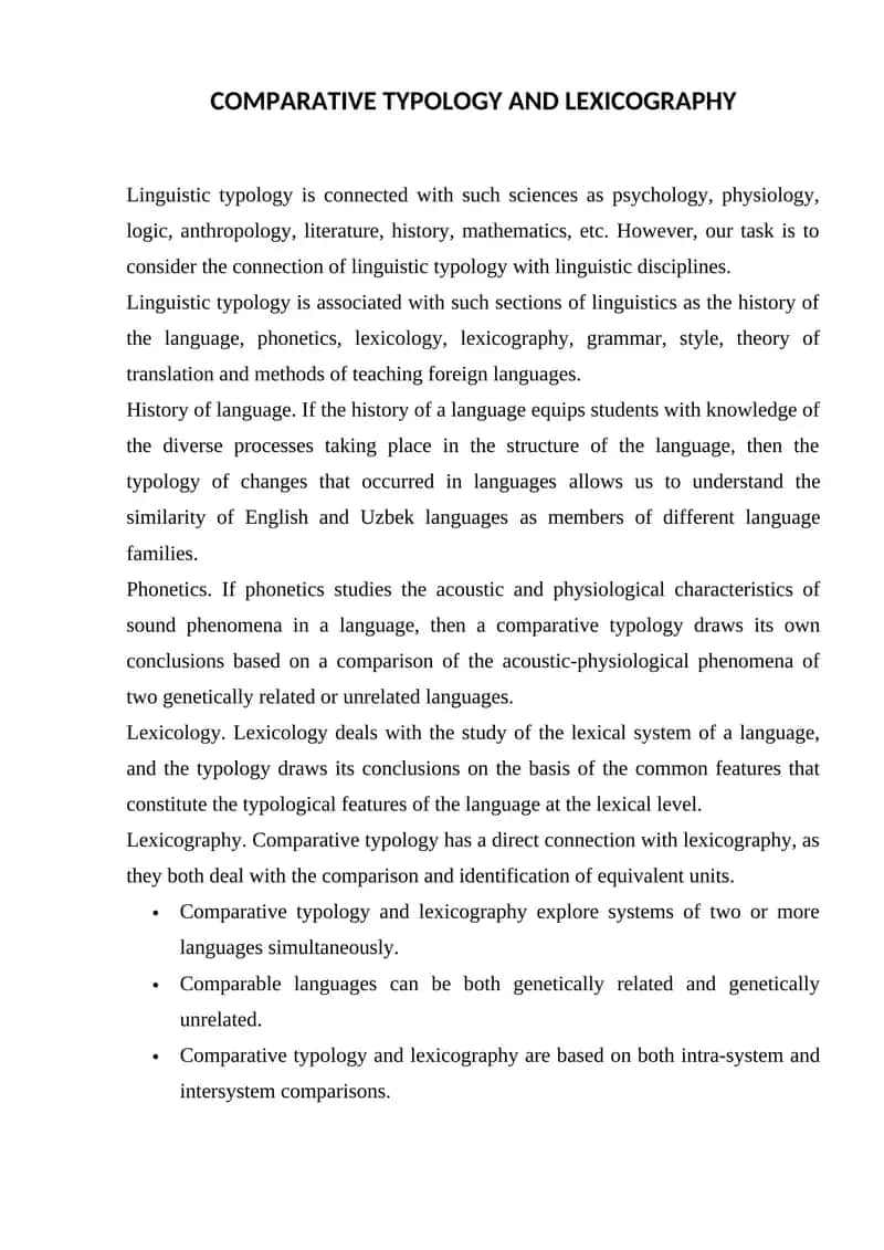 Comparative Typology and Lexicography 1