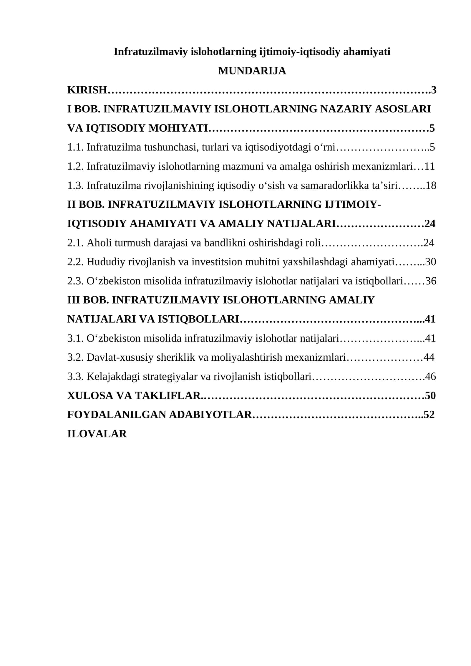 Infratuzilmaviy islohotlarning ijtimoiy-iqtisodiy ahamiyati 1