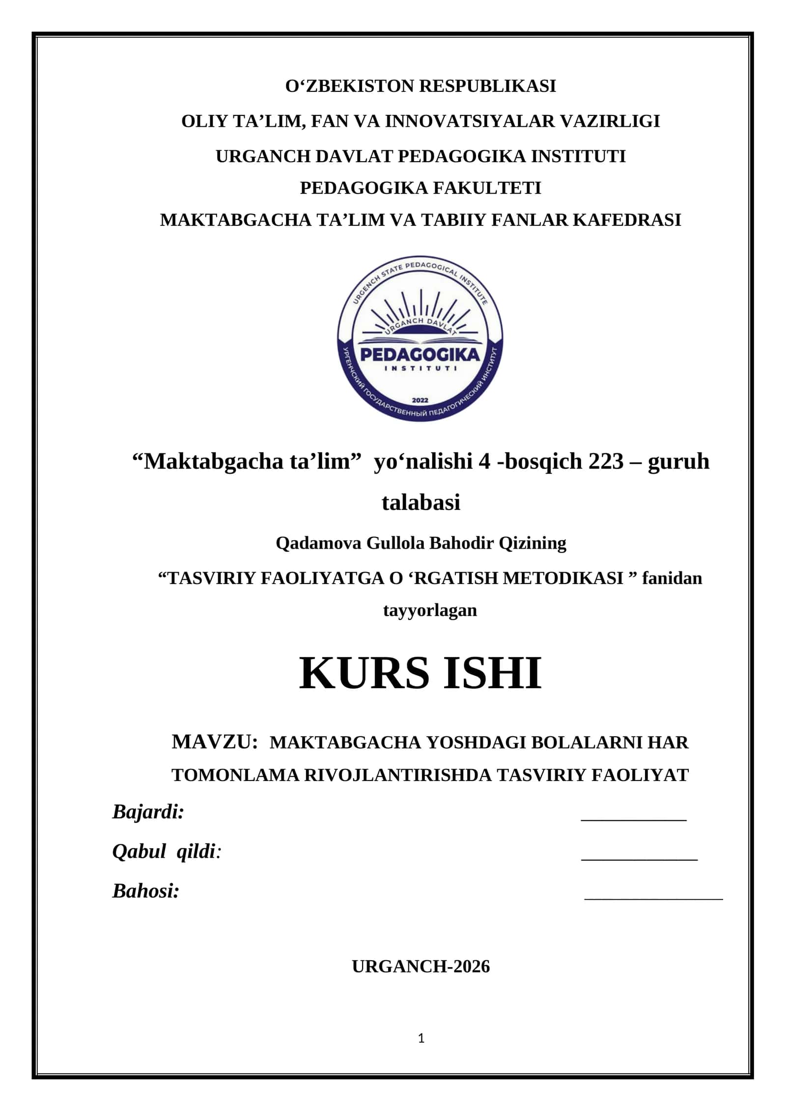 MAKTABGACHA YOSHDAGI BOLALARNI HAR TOMONLAMA RIVOJLANTIRISHDA TASVIRIY FAOLIYAT 1