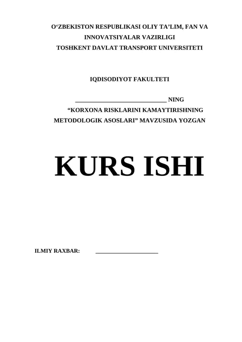 KORXONA RISKLARINI KAMAYTIRISHNING METODOLOGIK ASOSLARI 1