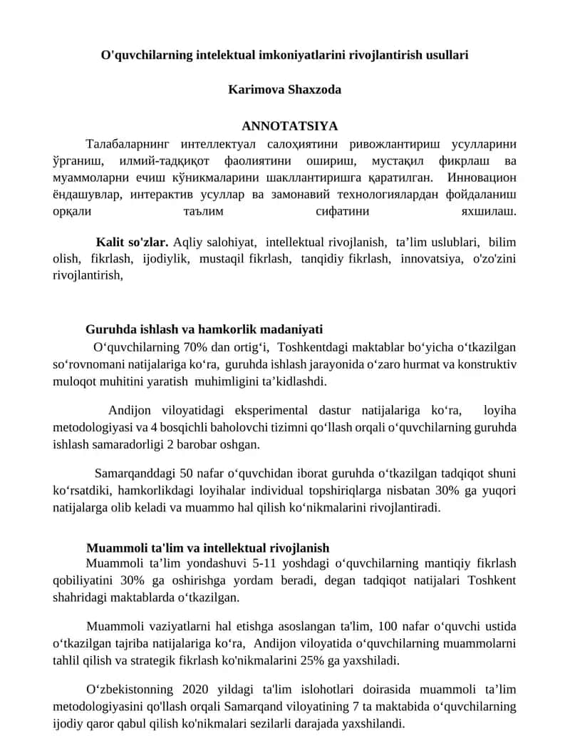 O'quvchilarning intelektual imkoniyatlarini rivojlantirish usullari 1