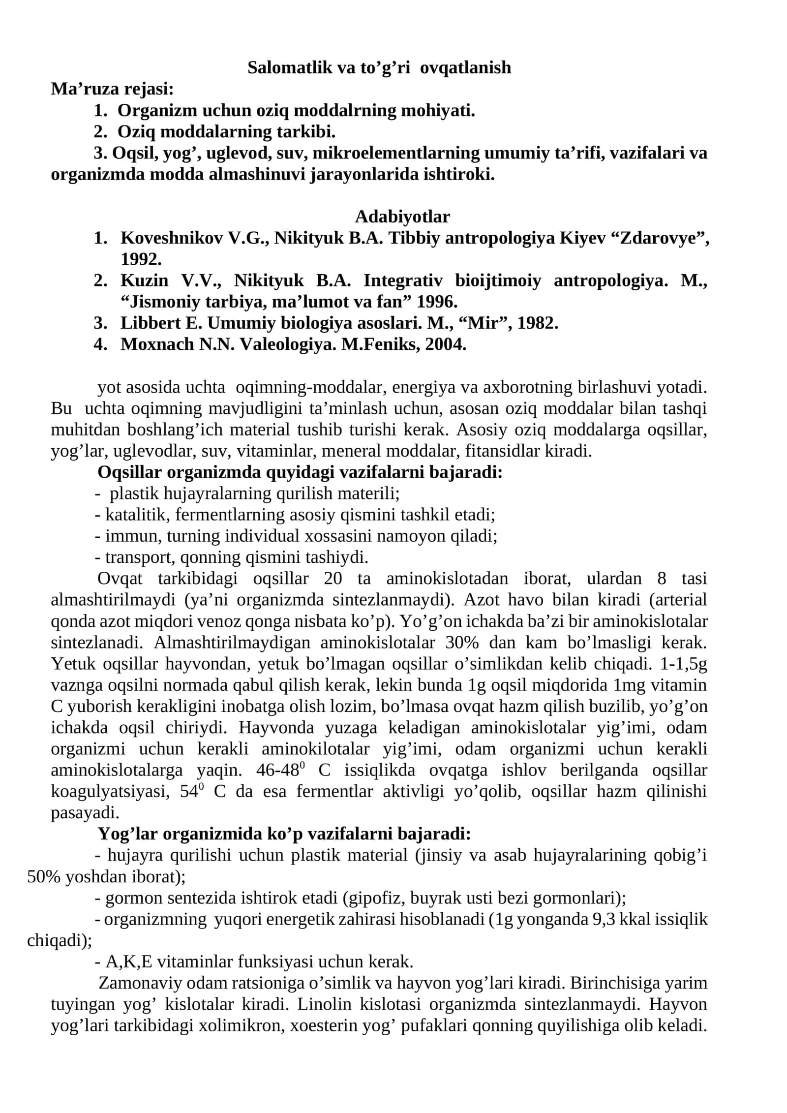 Salomatlik va to’g’ri ovqatlanish 1