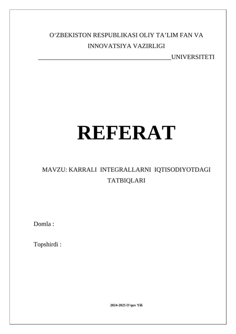 KARRALI INTEGRALLARNI IQTISODIYOTDAGI TATBIQLARI 1