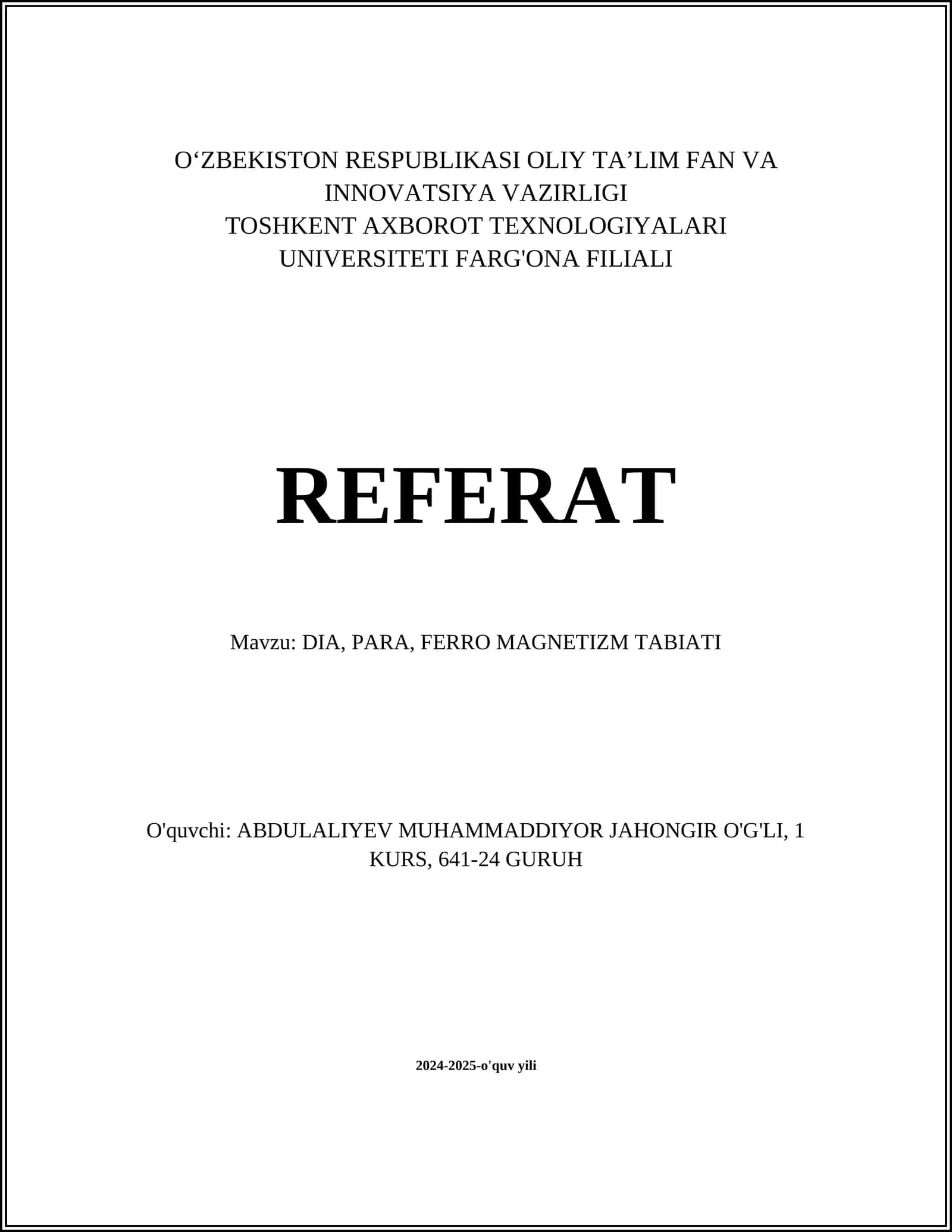 DIA, PARA, FERRO MAGNETIZM TABIATI 1