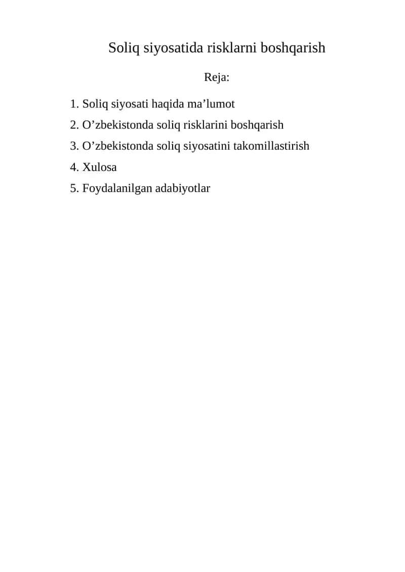 Soliq siyosatida risklarni boshqarish 1