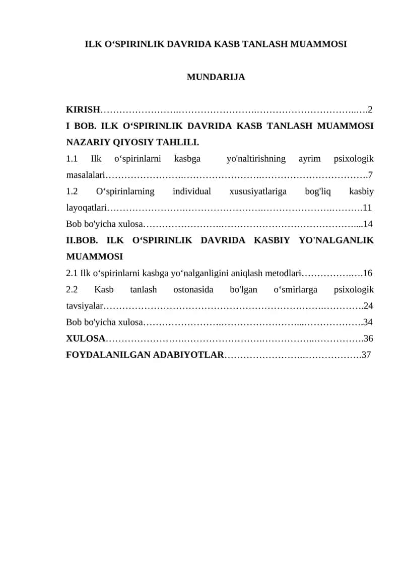ILK OʻSPIRINLIK DAVRIDA KASB TANLASH MUAMMOSI 1