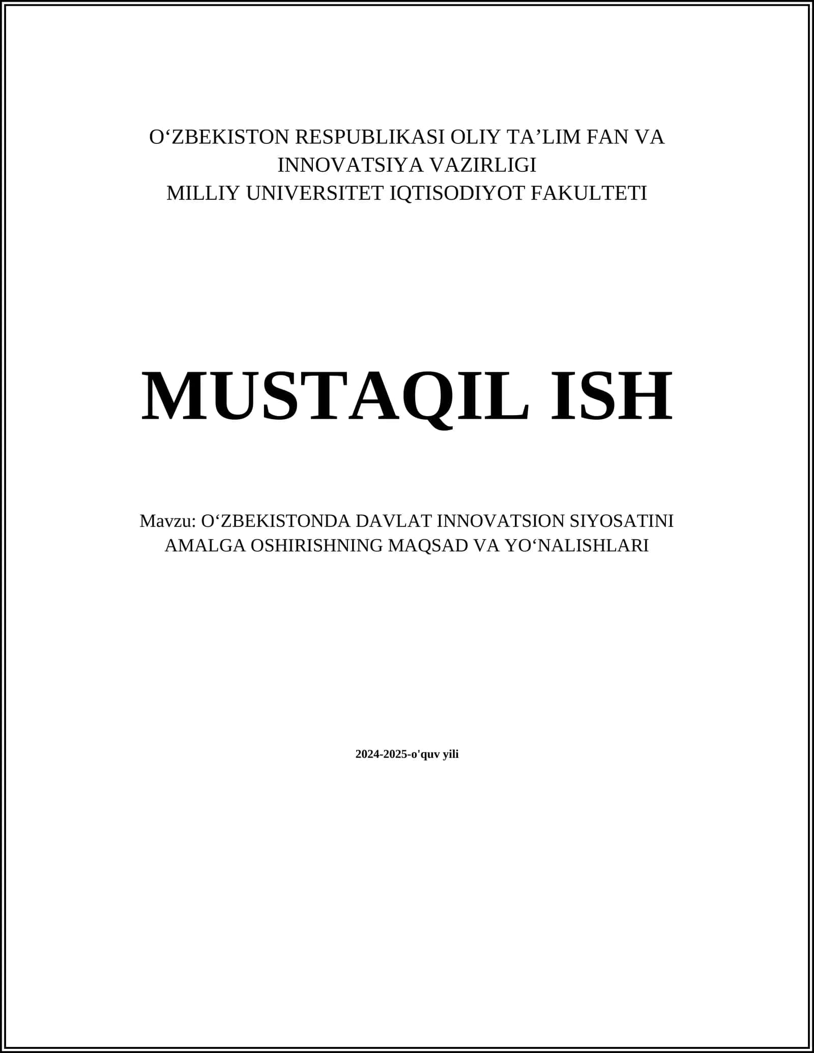 O‘ZBEKISTONDA DAVLAT INNOVATSION SIYOSATINI AMALGA OSHIRISHNING MAQSAD VA YO‘NALISHLARI 1