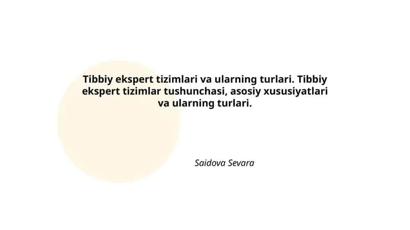 Tibbiy ekspert tizimlari 1