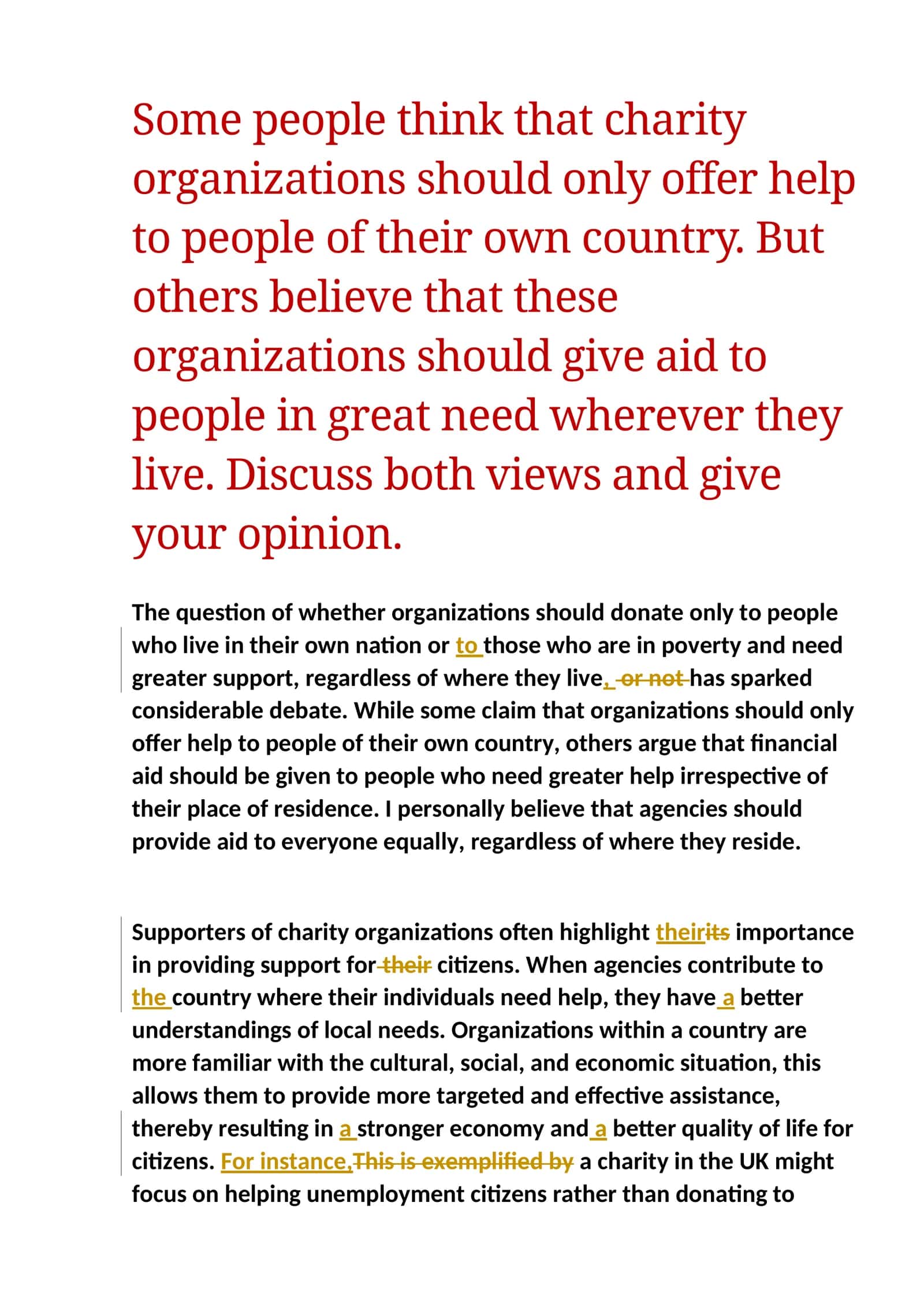 Charitable Organizations Aid Debate 1