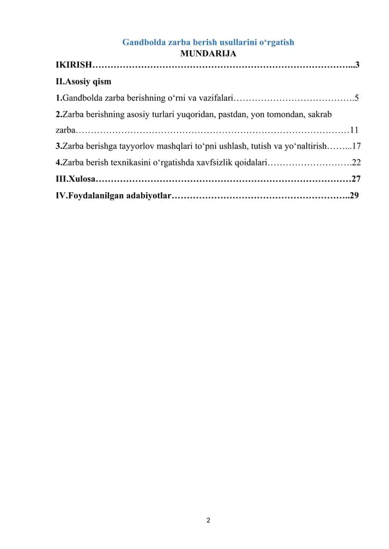 Gandbolda zarba berish usullarini oʻrgatish 1