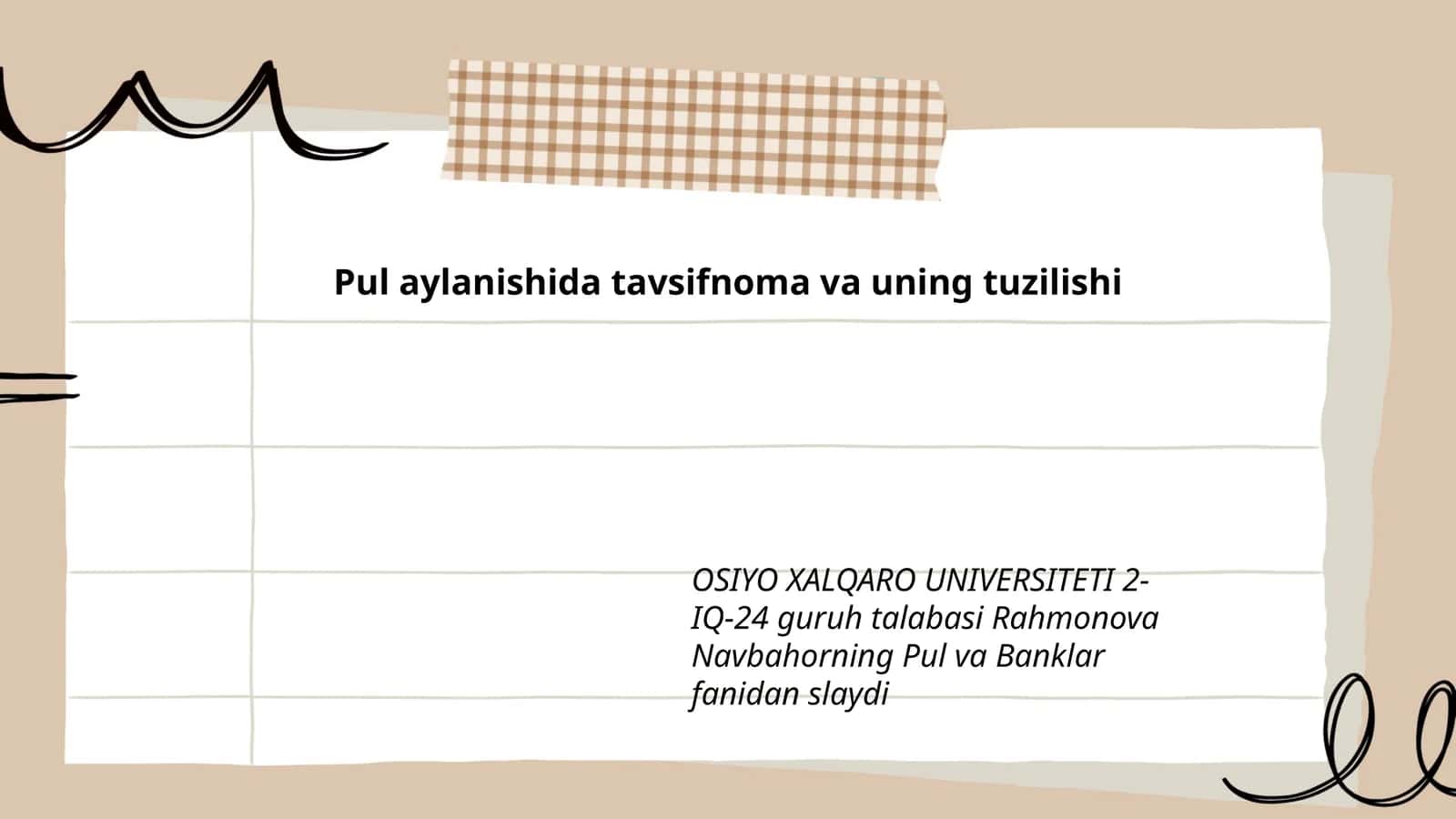 Pul aylanishida tavsifnoma va uning tuzilishi 1