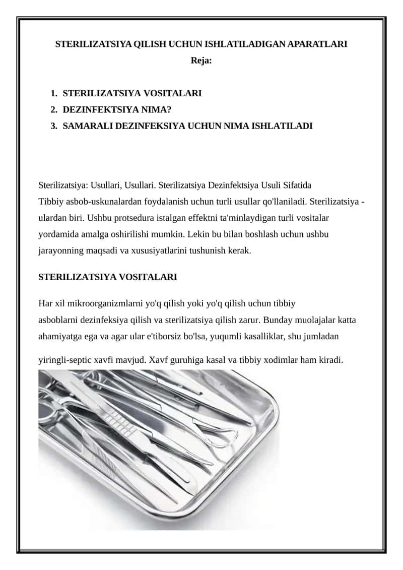 STERILIZATSIYA QILISH UCHUN ISHLATILADIGAN APARATLARI 1