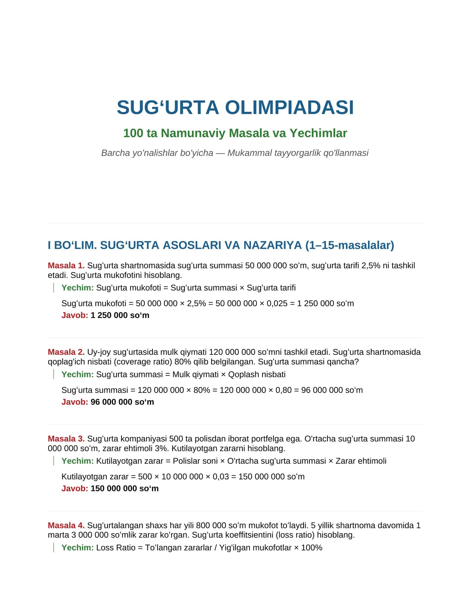 SUGʻURTA OLIMPIADASI 1