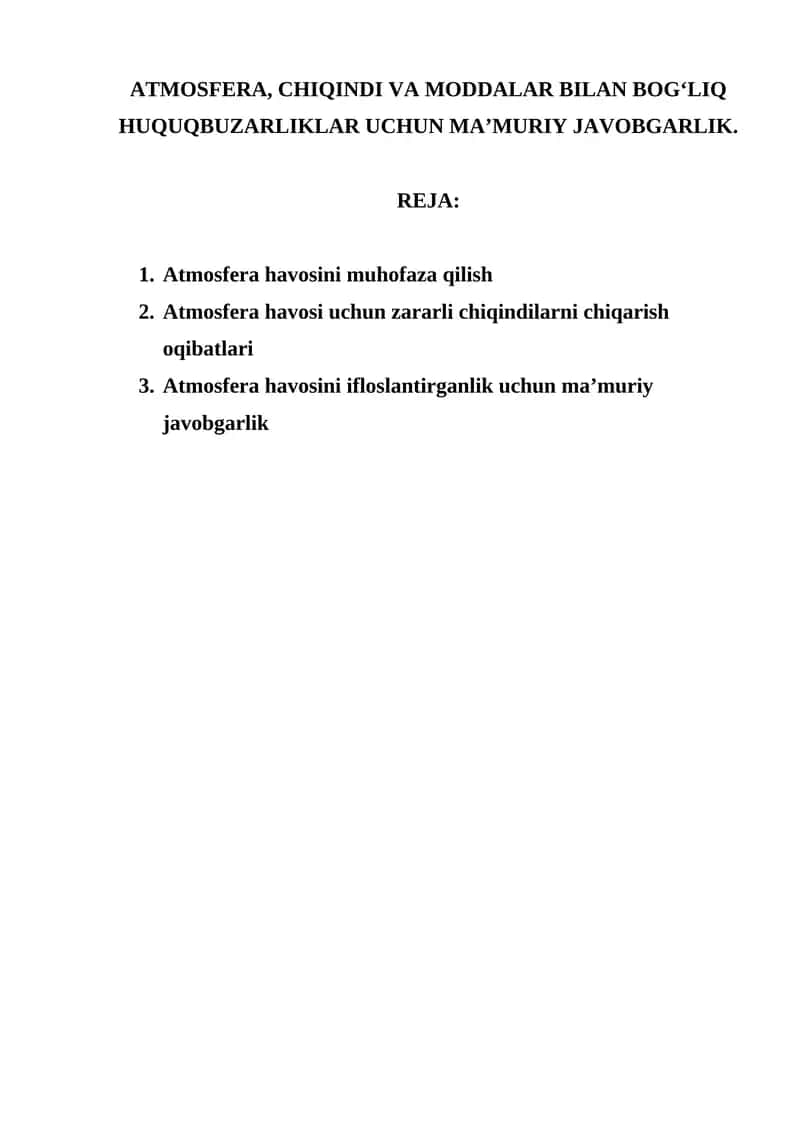 Atmosfera, chiqindi va moddalar bilan bog‘liq huquqbuzarliklar uchun ma’muriy javobgarlik 1