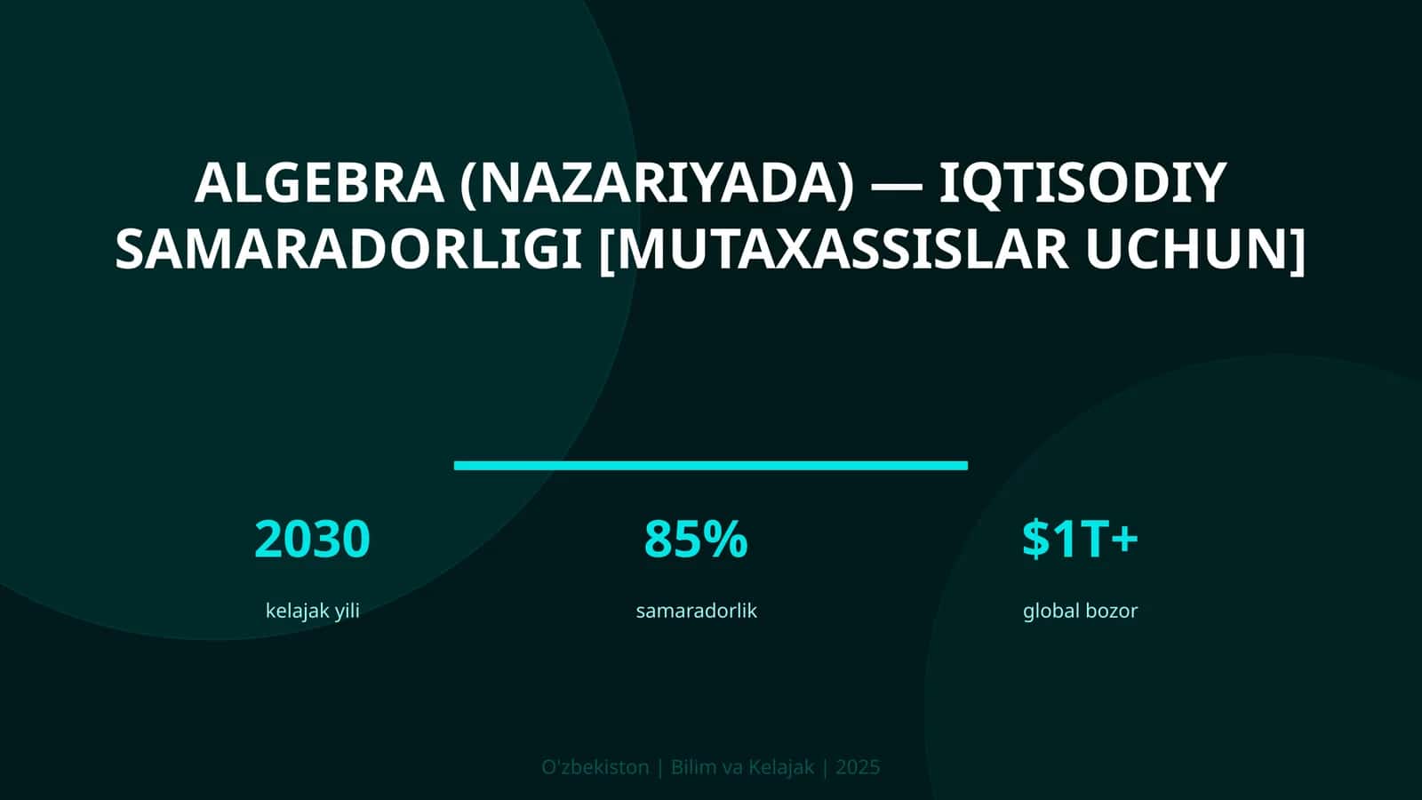 Algebra (nazariyada) — iqtisodiy samaradorligi [mutaxassislar uchun] 1