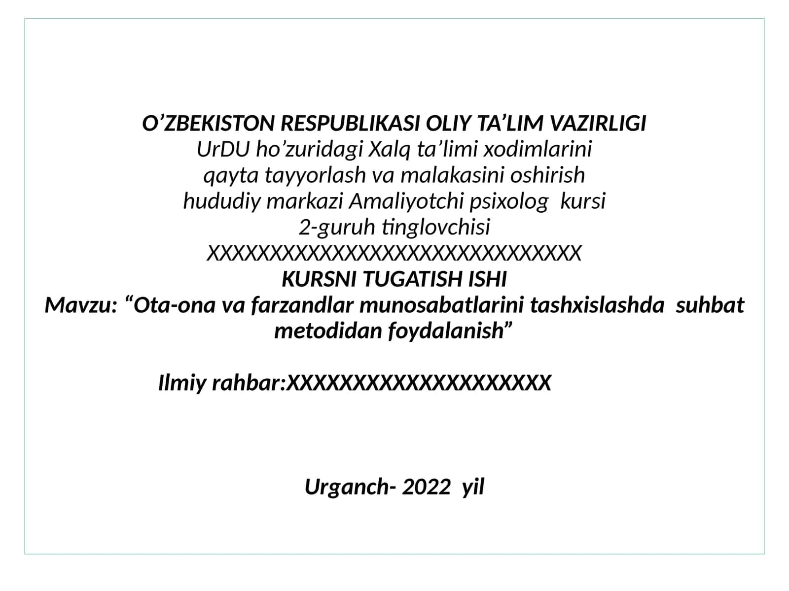 Amaliyotchi psixolog kursi 1
