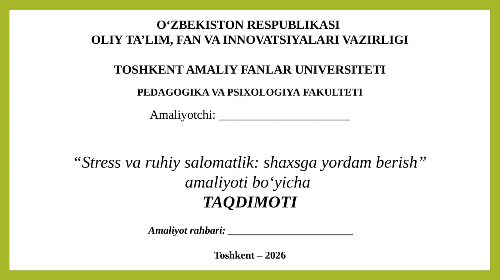 Stress va ruhiy salomatlik shaxsga yordam berish 1
