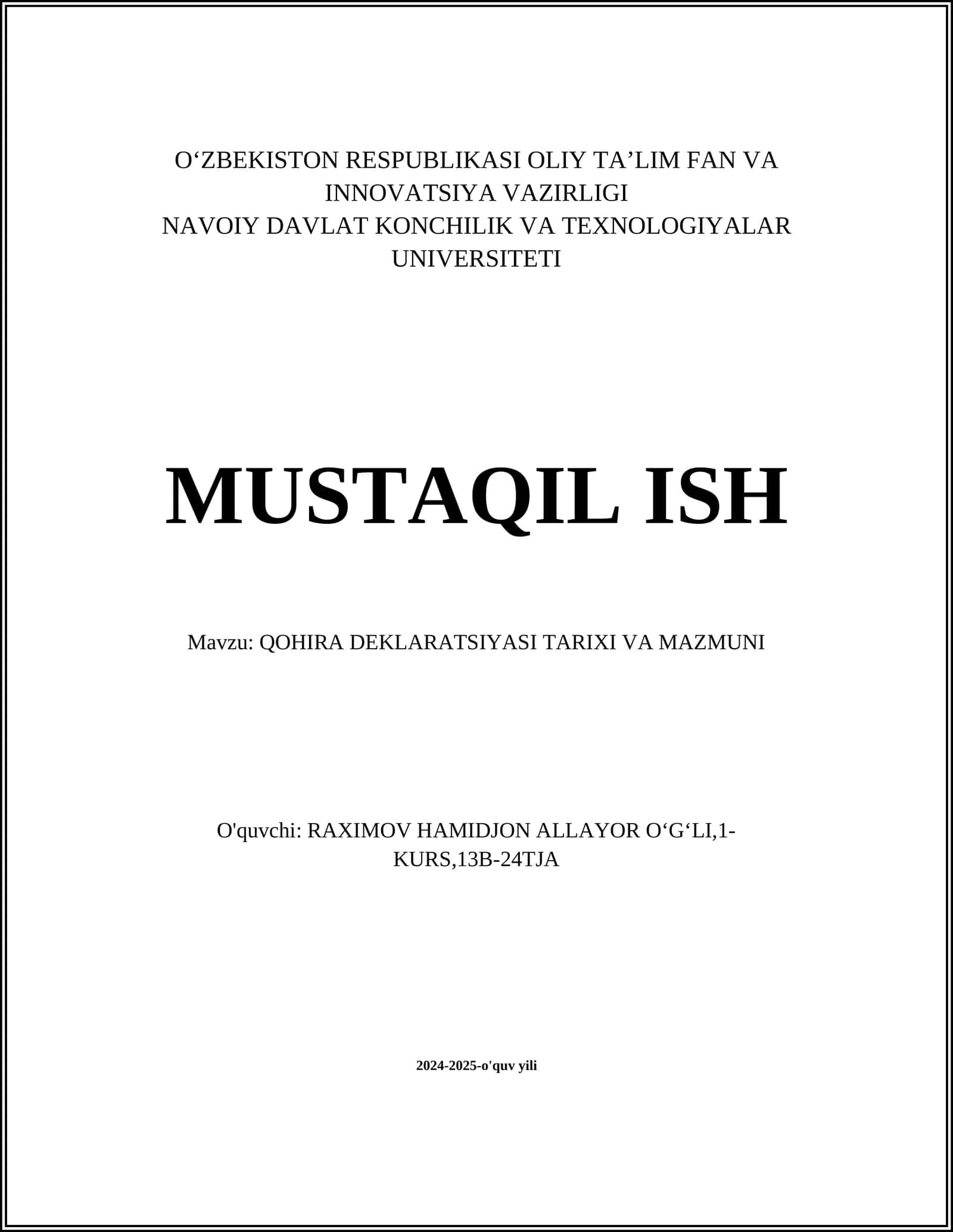 Qohira Deklaratsiyasi 1
