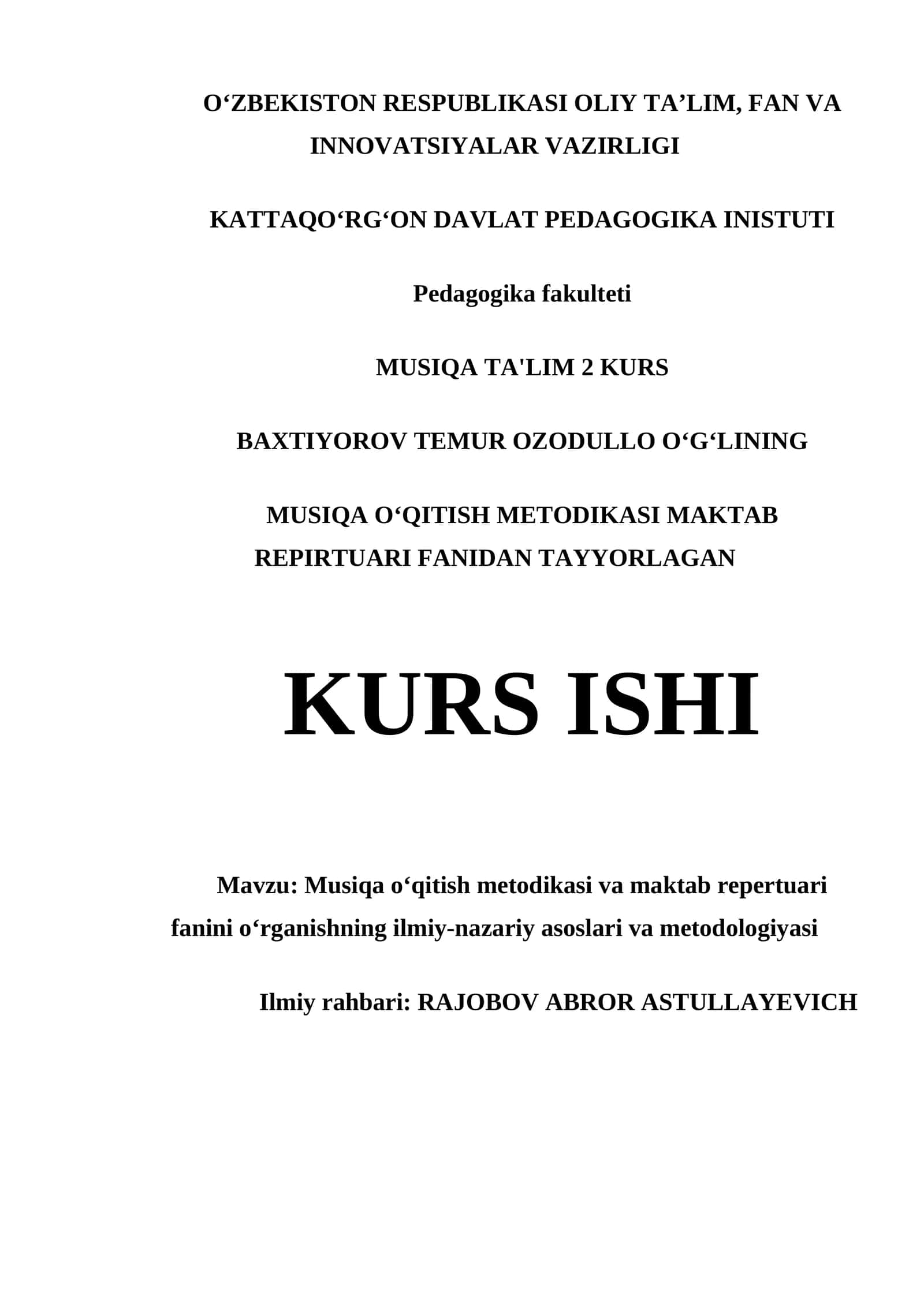 MUSIQA OʻQITISH METODIKASI VA MAKTAB REPERTUARI FANINI OʻRGANISHNING ILMIY-NAZARIY ASOSLARI VA METODOLOGIYASI 1