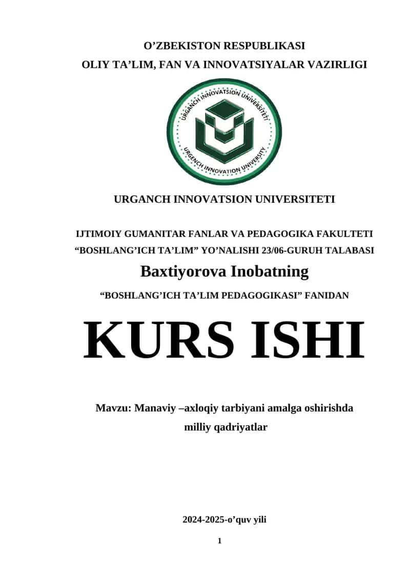 Boshlang'ich ta'lim pedagogikasi kurs ishi 1
