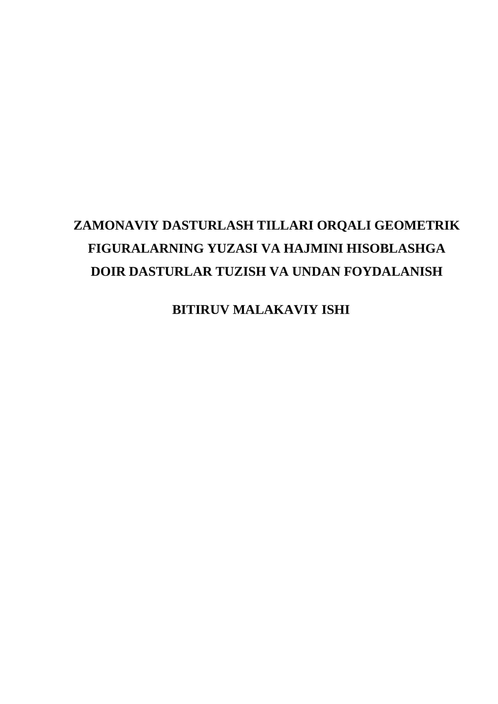 ZAMONAVIY DASTURLASH TILLARI ORQALI GEOMETRIK FIGURALARNING YUZASI VA HAJMINI HISOBLASHGA DOIR DASTURLAR TUZISH VA UNDAN FOYDALANISH 1