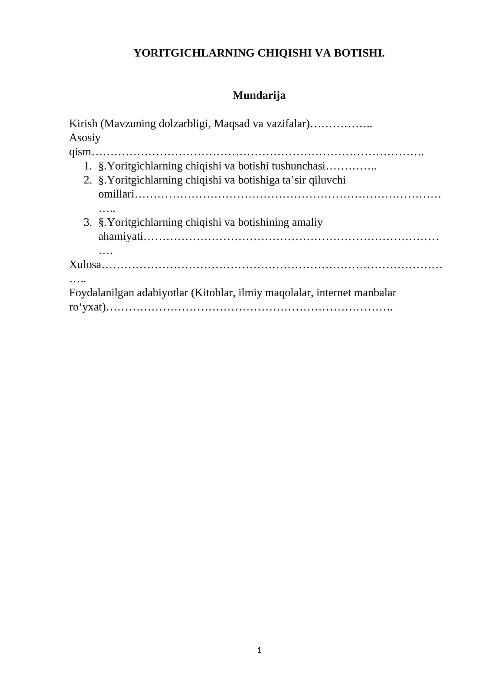 Yoritgichlarning chiqishi va botishi 1