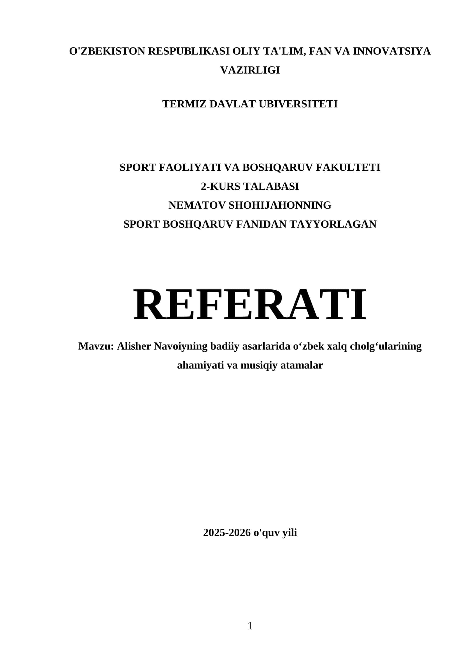 Alisher Navoiyning badiiy asarlarida oʻzbek xalq cholgʻularining ahamiyati va musiqiy atamalar REFERATI 1